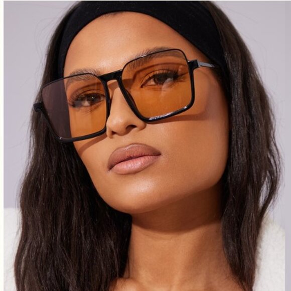 NWT Pretty Little Thing Orange Black Over Sized Visor Sunnies - Picture 3 of 3